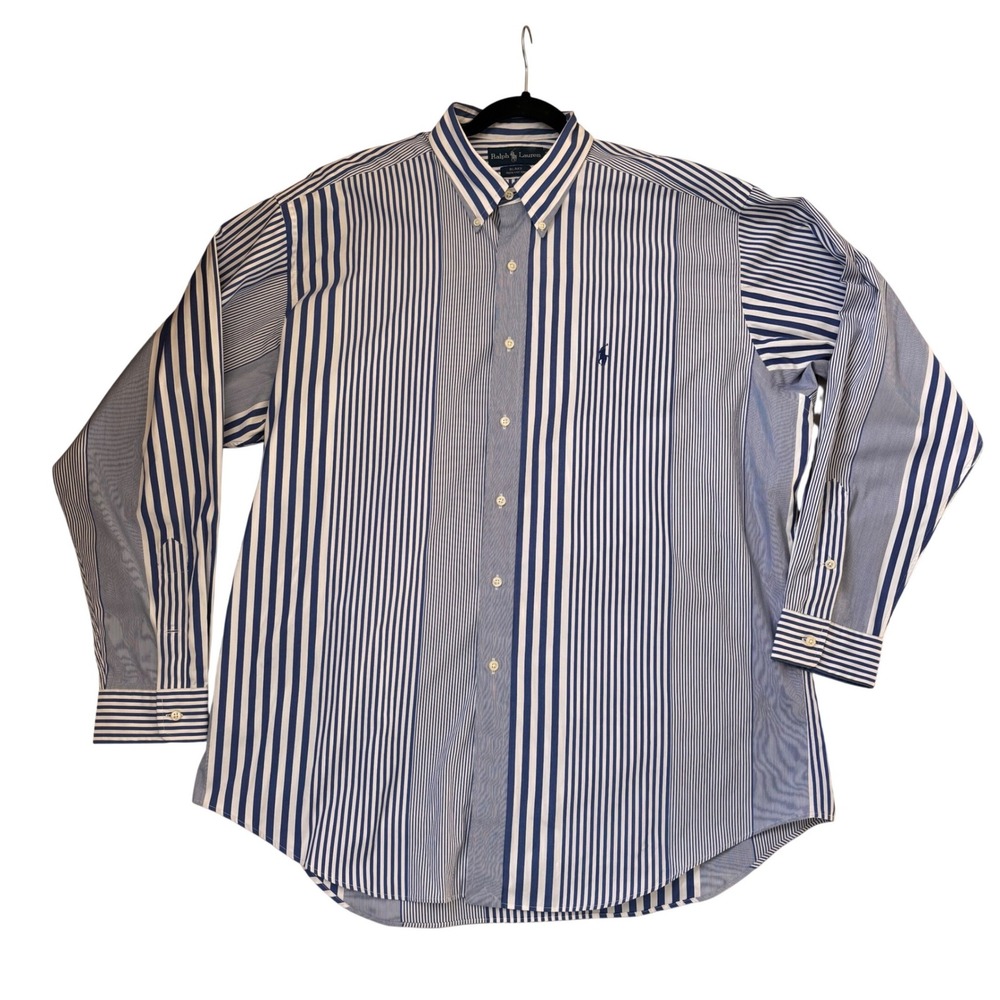 RL Ralph Lauren Blake Mens XL‎ Shirt Long Sleeve Cotton Blue White Stripe Excel!